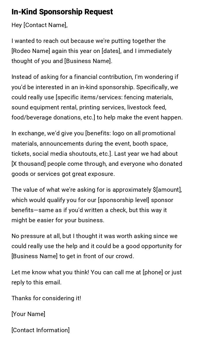 In-Kind Sponsorship Request In-Kind Sponsorship Request