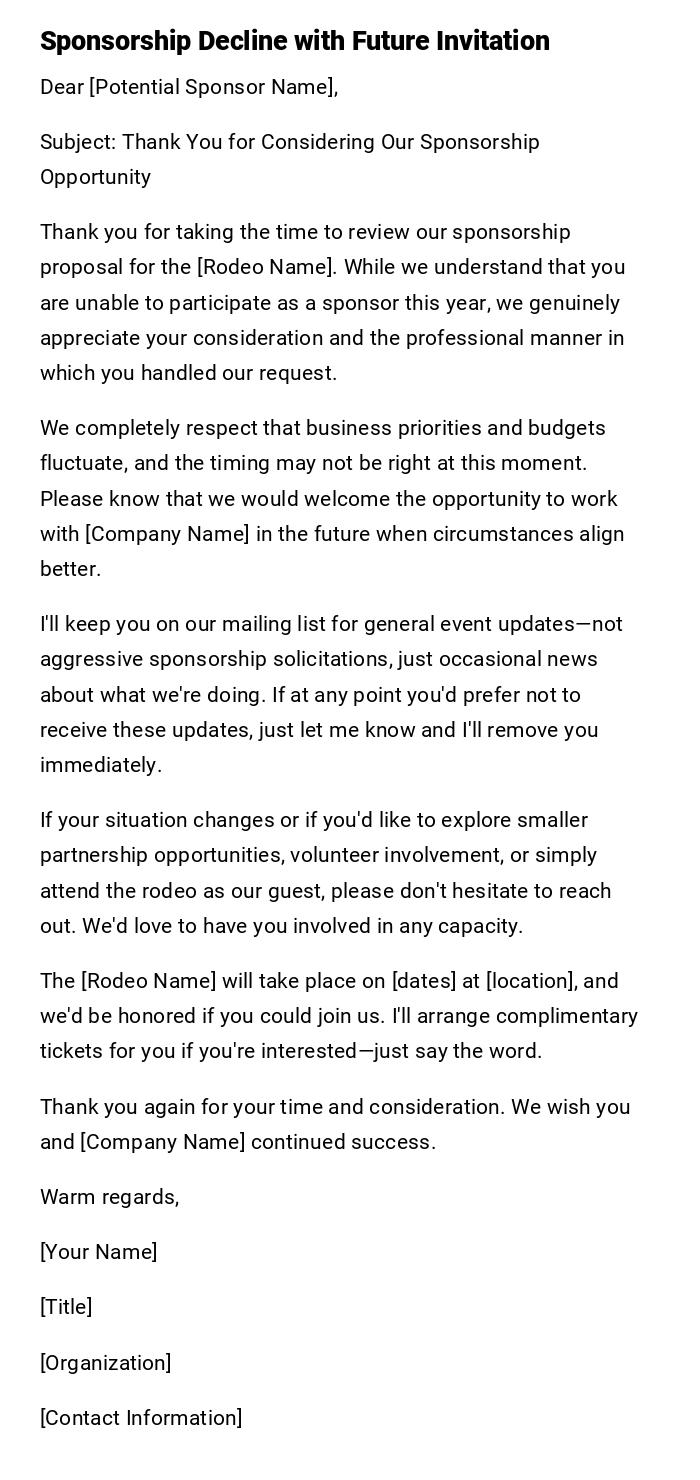 Sponsorship Decline with Future Invitation Sponsorship Decline with Future Invitation