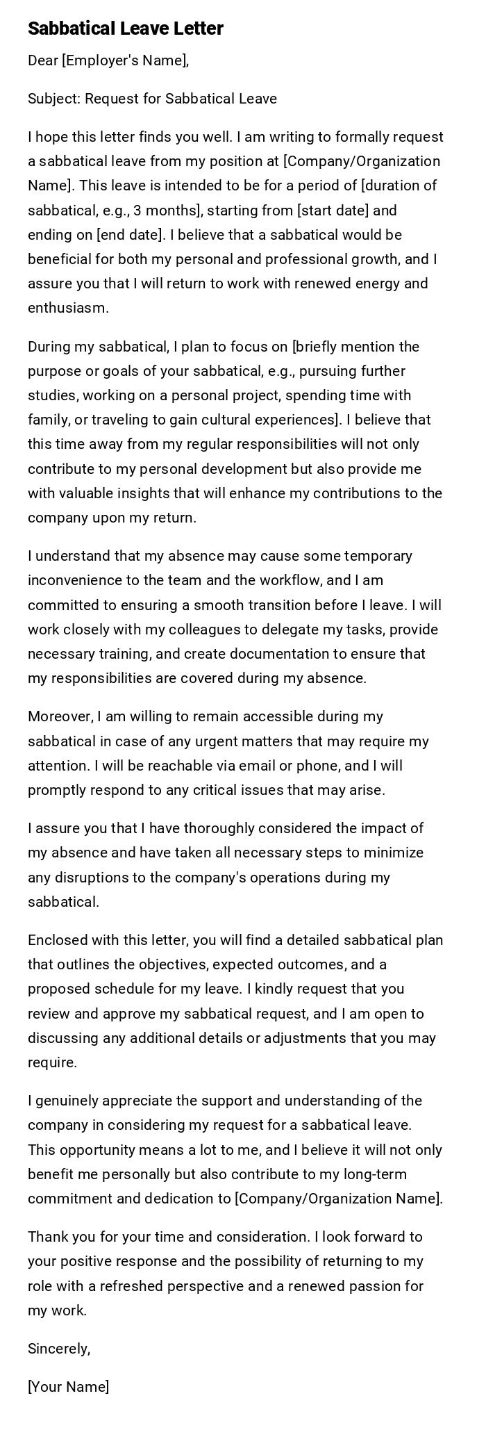 Sabbatical Leave Letter