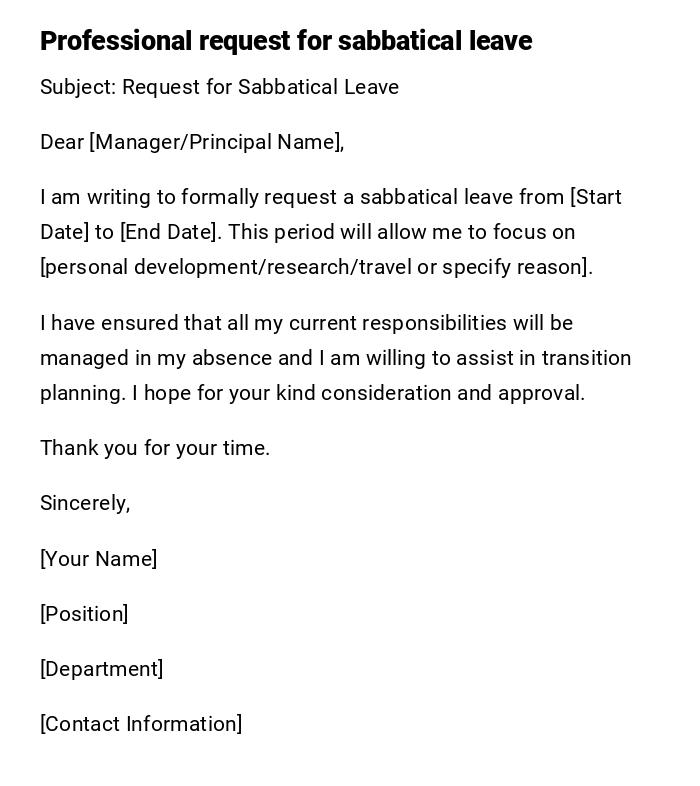 Professional request for sabbatical leave