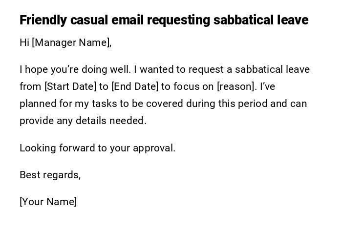 Friendly casual email requesting sabbatical leave