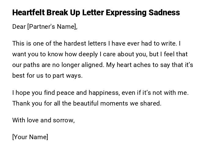 Heartfelt Break Up Letter Expressing Sadness Heartfelt Break Up Letter Expressing Sadness