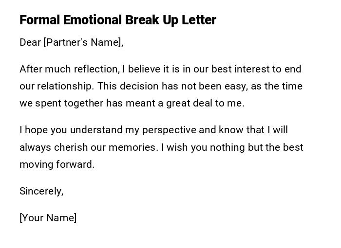 Formal Emotional Break Up Letter Formal Emotional Break Up Letter