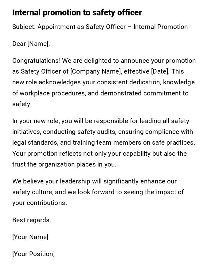 Internal promotion to safety officer Internal promotion to safety officer