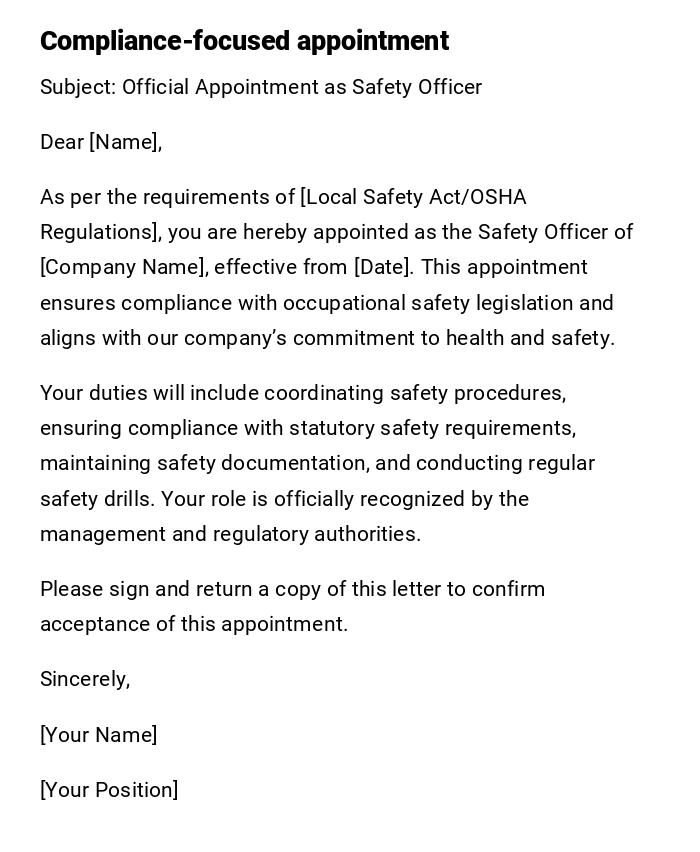 Compliance-focused appointment Compliance-focused appointment