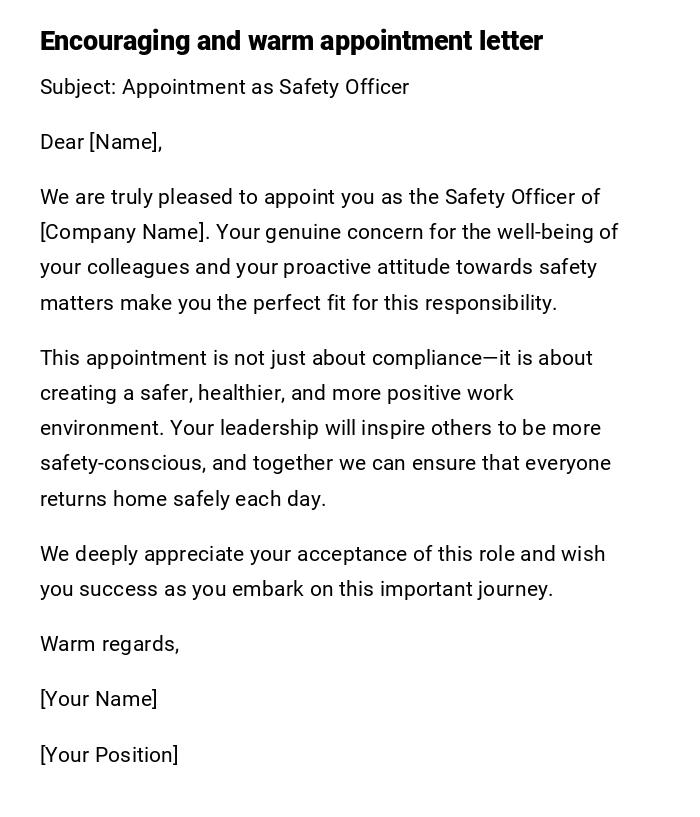 Encouraging and warm appointment letter Encouraging and warm appointment letter