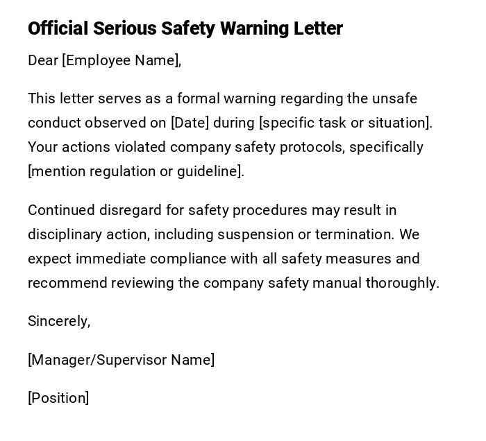Official Serious Safety Warning Letter