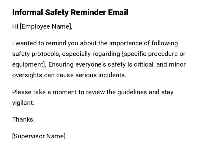Informal Safety Reminder Email