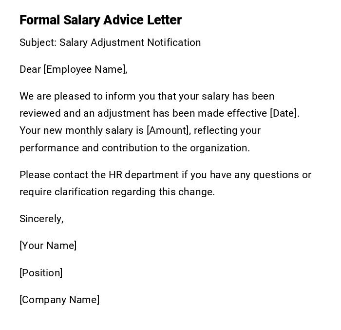 Formal Salary Advice Letter Formal Salary Advice Letter