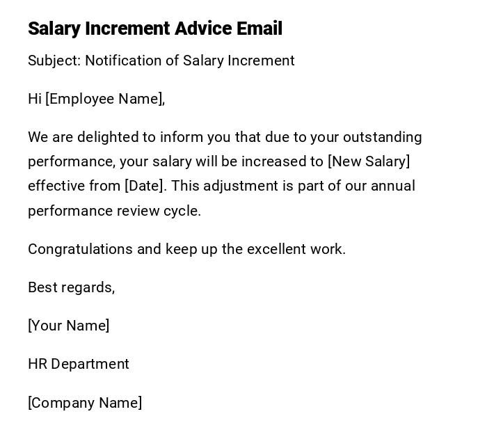Salary Increment Advice Email Salary Increment Advice Email