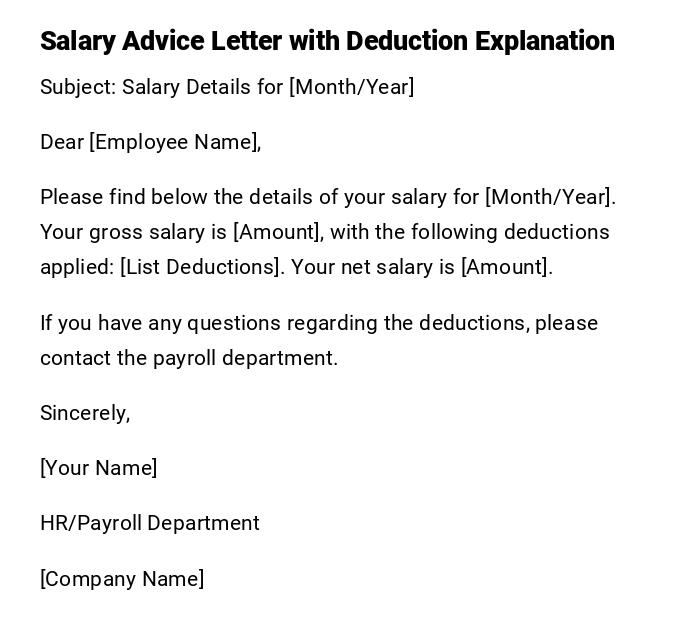 Salary Advice Letter with Deduction Explanation Salary Advice Letter with Deduction Explanation