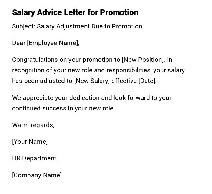 Salary Advice Letter for Promotion Salary Advice Letter for Promotion