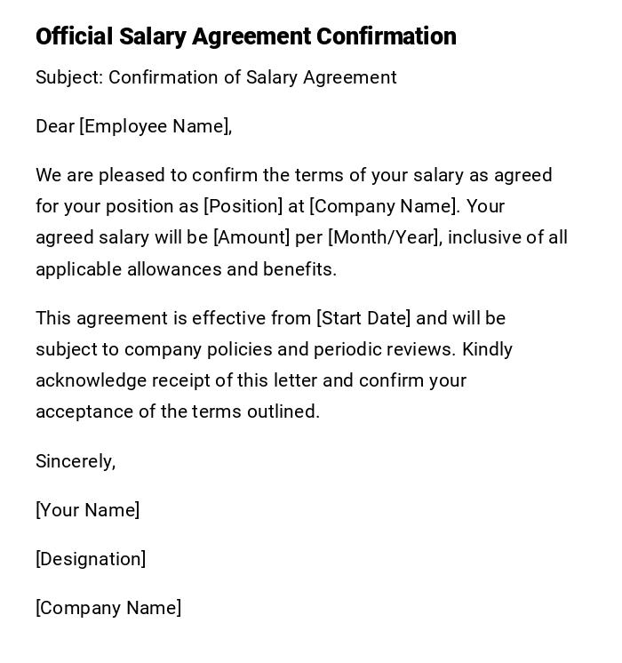 Official Salary Agreement Confirmation Official Salary Agreement Confirmation