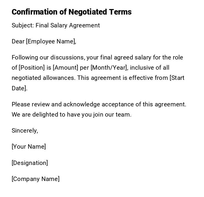 Confirmation of Negotiated Terms Confirmation of Negotiated Terms