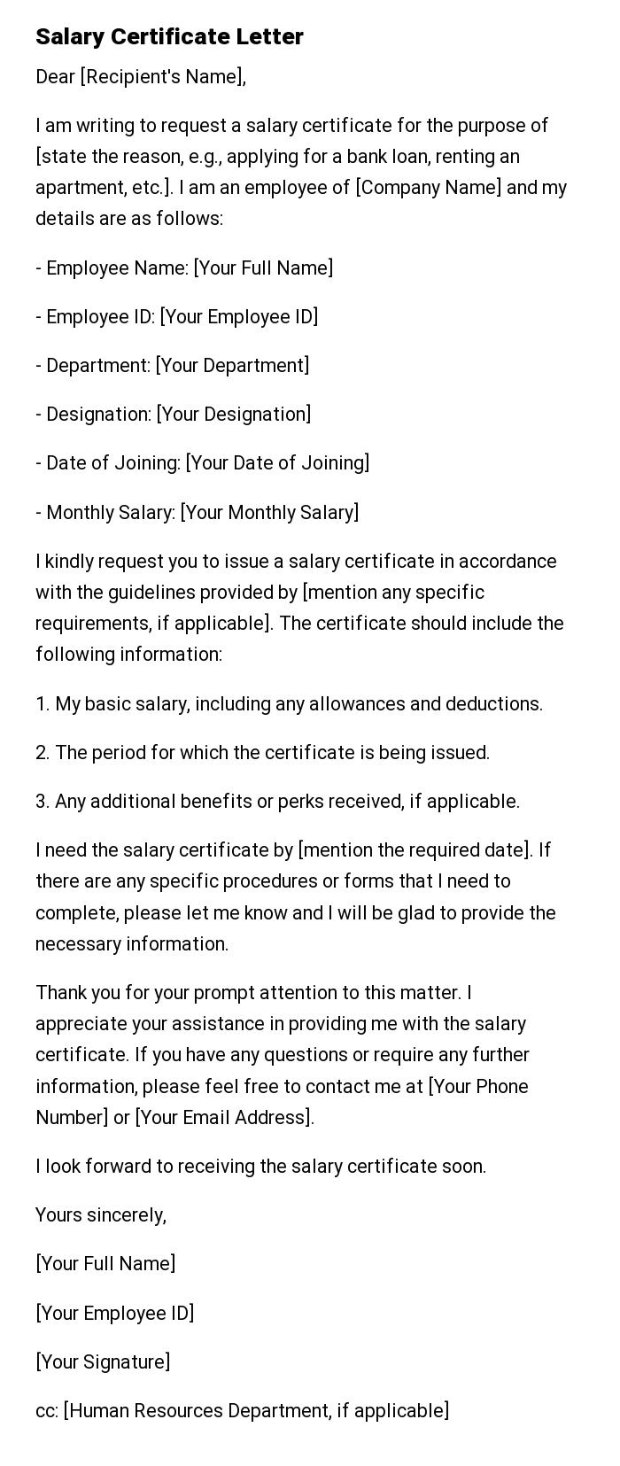 Salary Certificate Letter