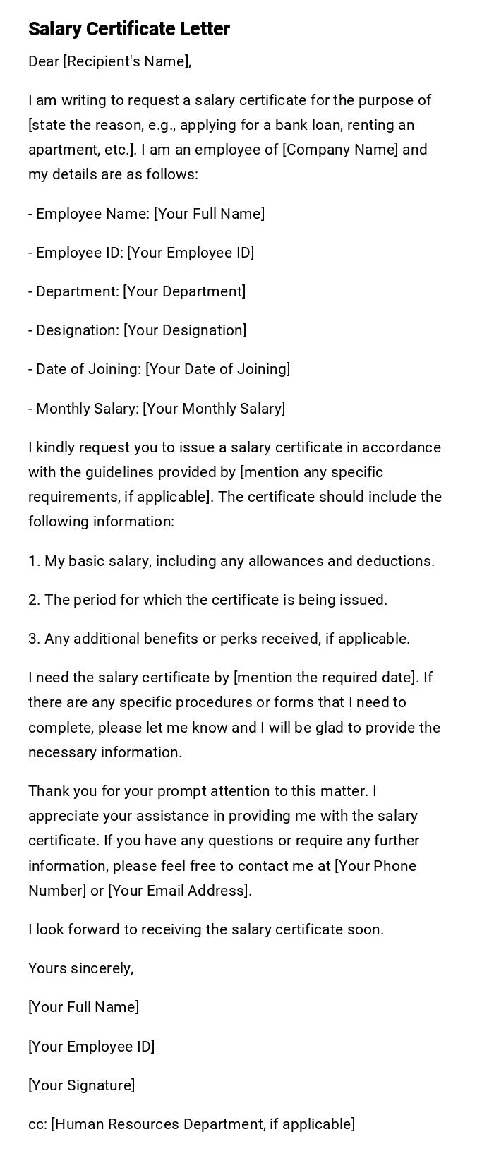 Salary Certificate Letter