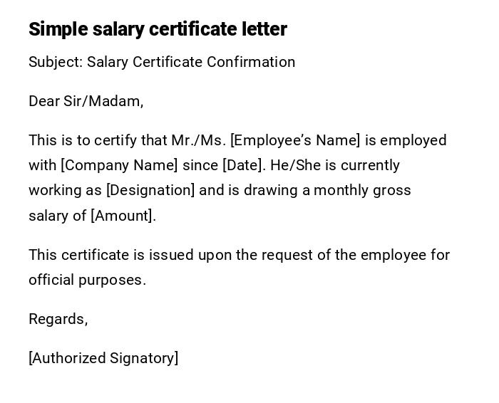 Simple salary certificate letter Simple salary certificate letter