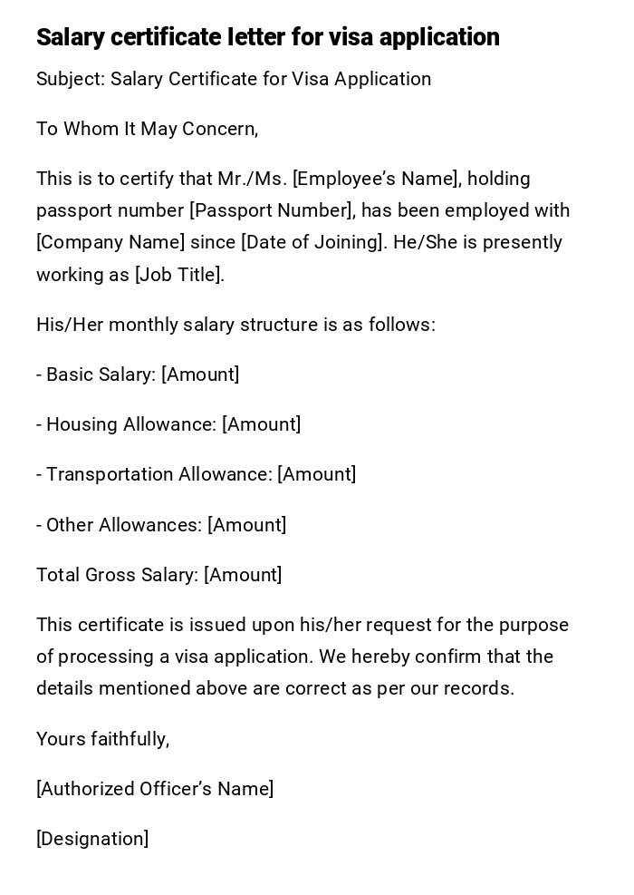 Salary certificate letter for visa application Salary certificate letter for visa application
