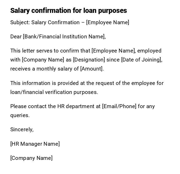 Salary confirmation for loan purposes
