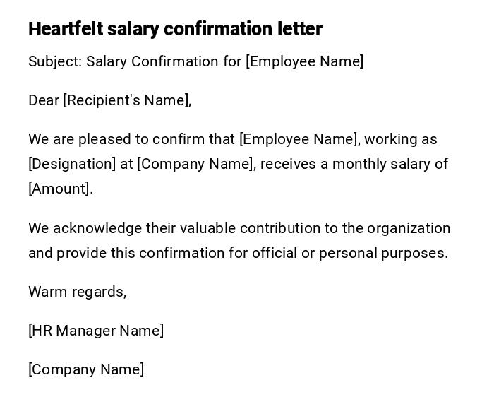 Heartfelt salary confirmation letter
