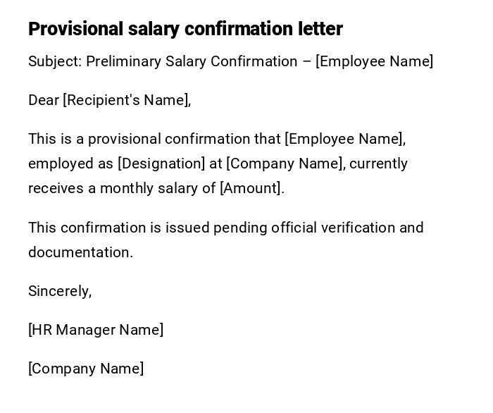 Provisional salary confirmation letter