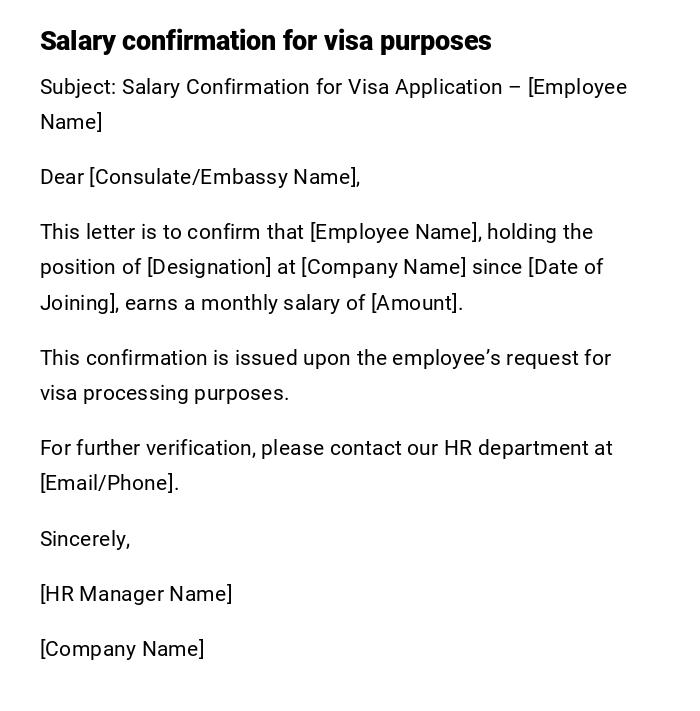 Salary confirmation for visa purposes