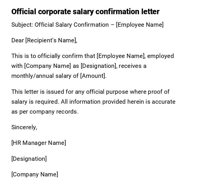Official corporate salary confirmation letter