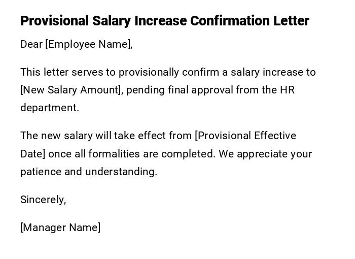 Provisional Salary Increase Confirmation Letter