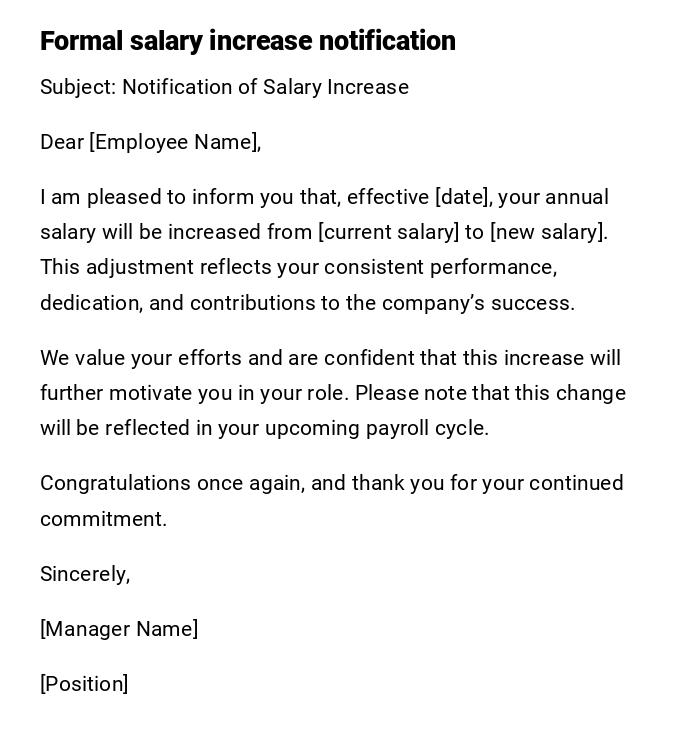 Formal salary increase notification Formal salary increase notification