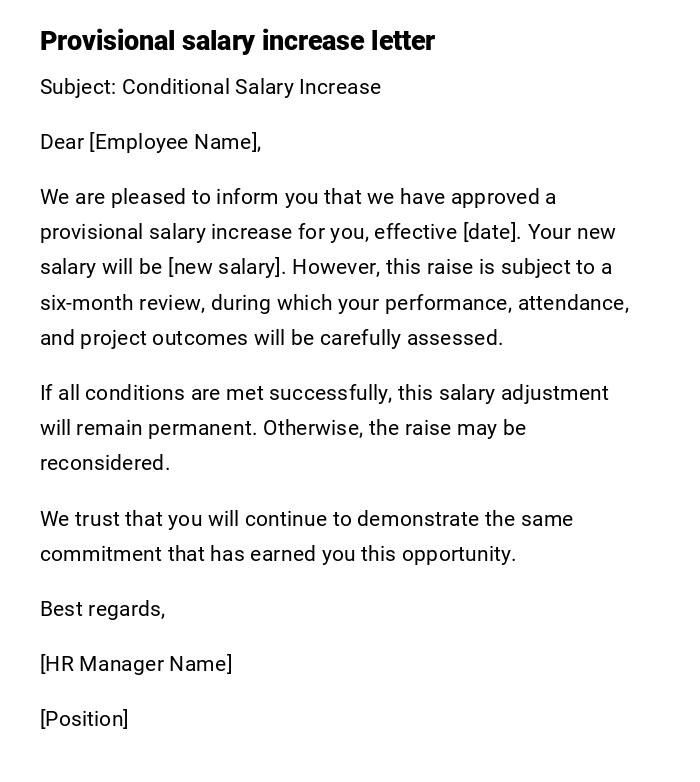Provisional salary increase letter Provisional salary increase letter