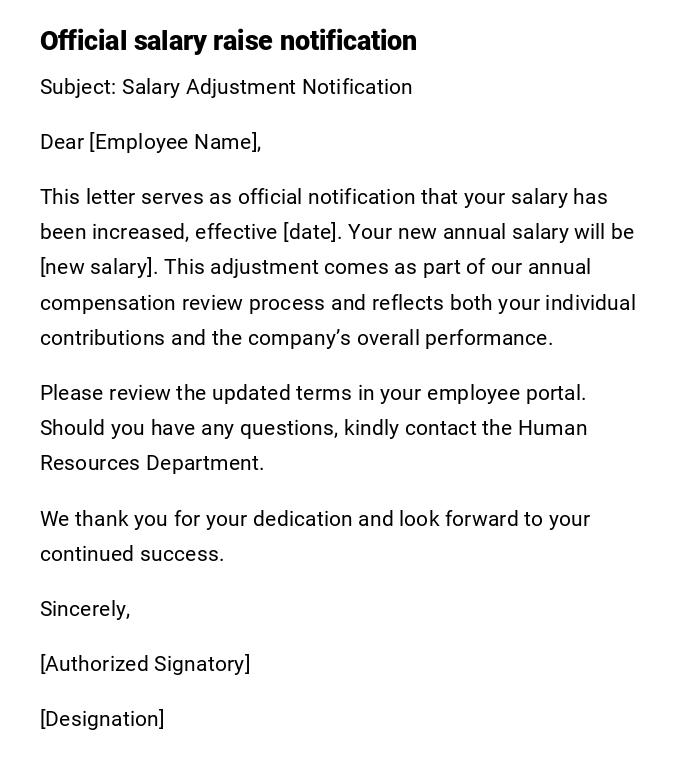 Official salary raise notification Official salary raise notification