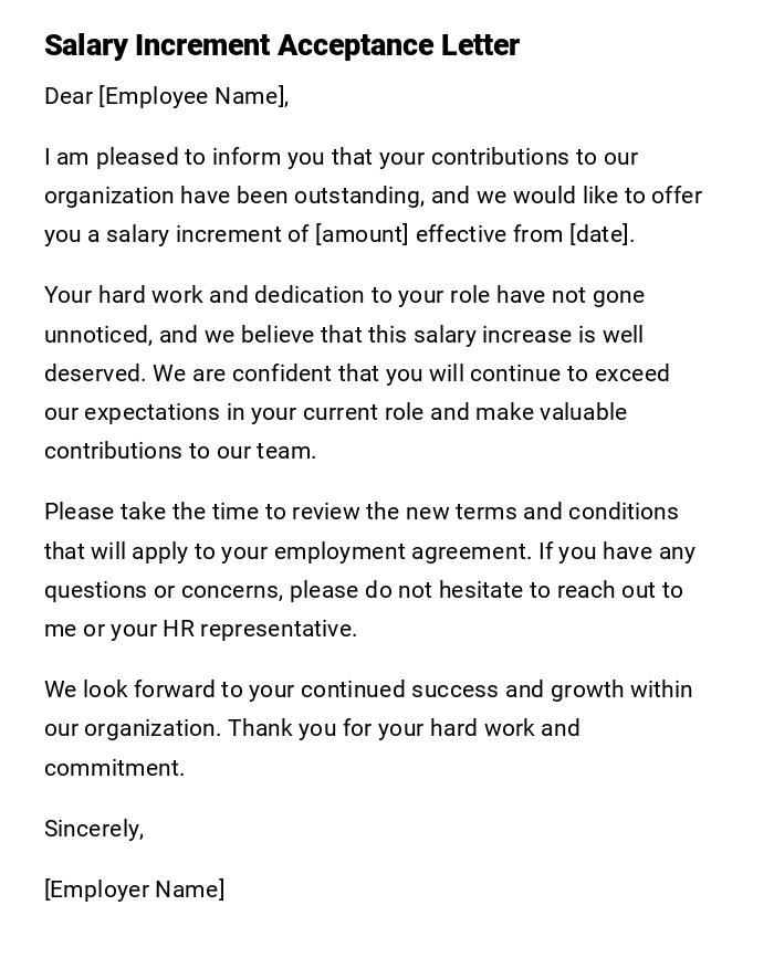 Salary Increment Acceptance Letter