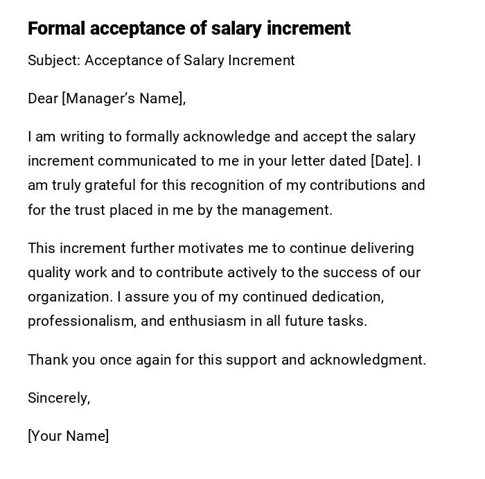 Formal acceptance of salary increment Formal acceptance of salary increment