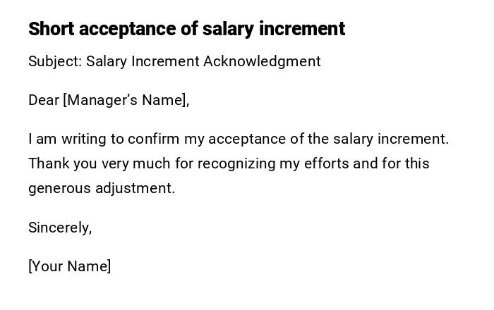 Short acceptance of salary increment Short acceptance of salary increment