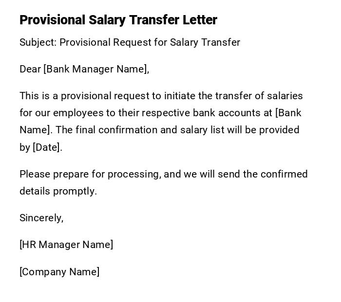 Provisional Salary Transfer Letter