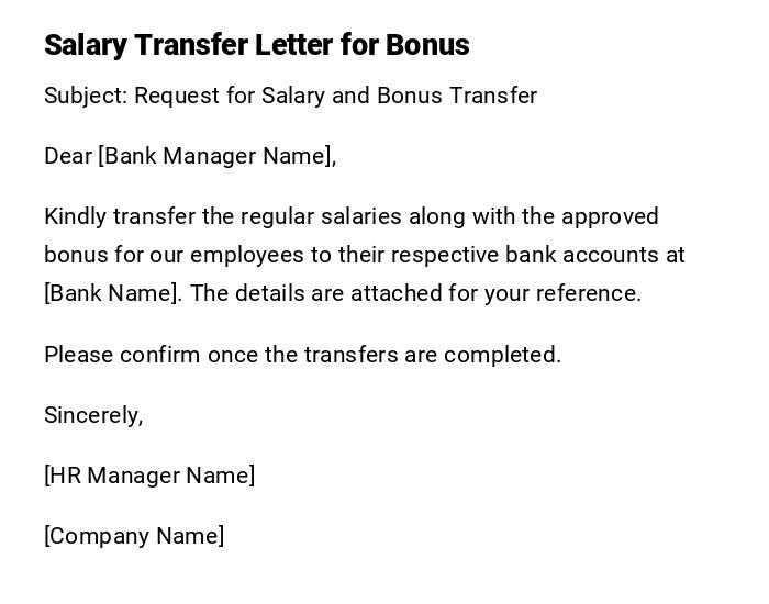 Salary Transfer Letter for Bonus