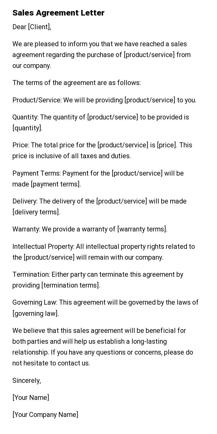 Sales Agreement Letter