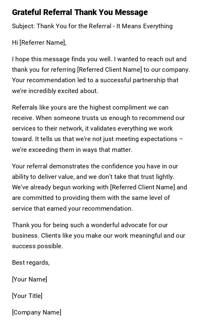 Grateful Referral Thank You Message Grateful Referral Thank You Message