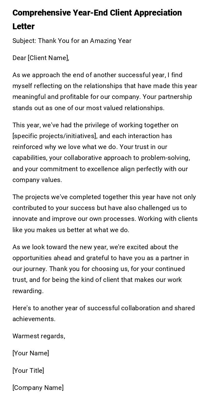 Comprehensive Year-End Client Appreciation Letter Comprehensive Year-End Client Appreciation Letter