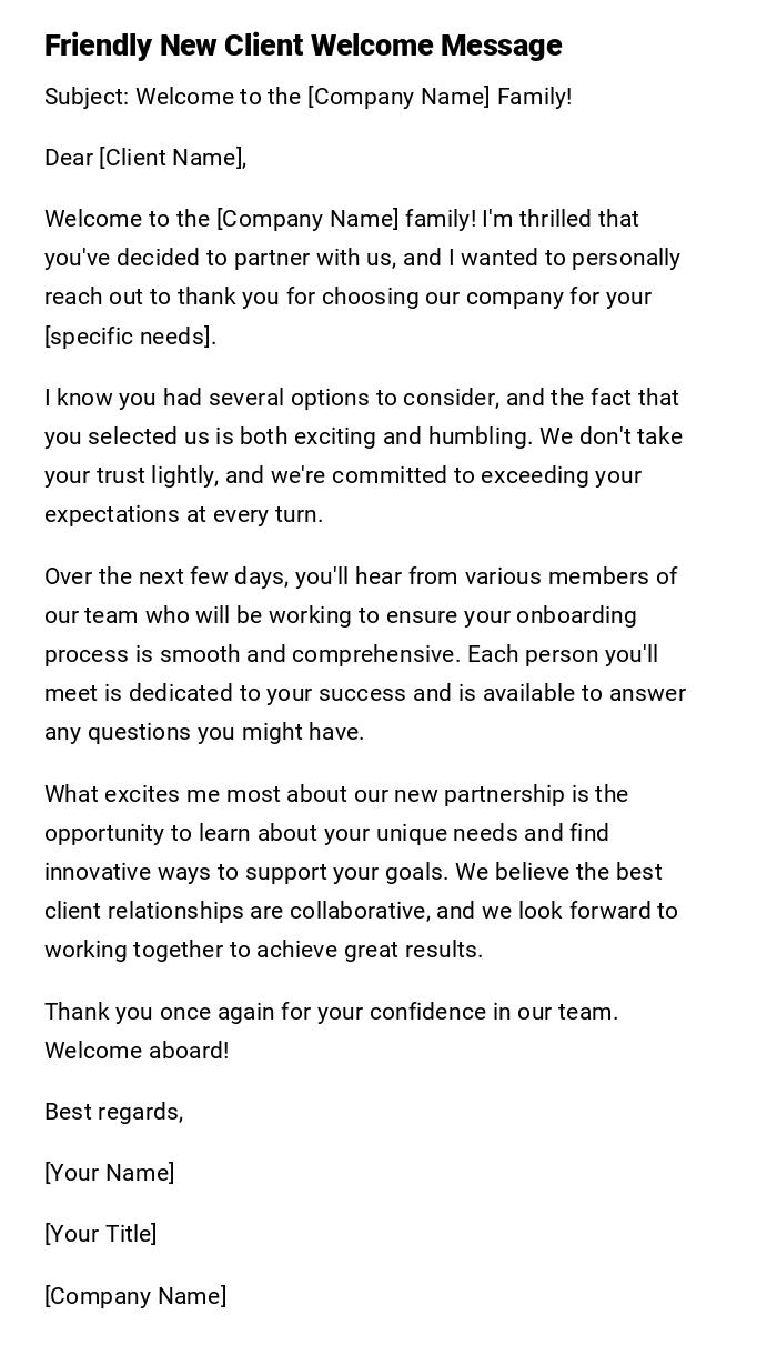 Friendly New Client Welcome Message Friendly New Client Welcome Message