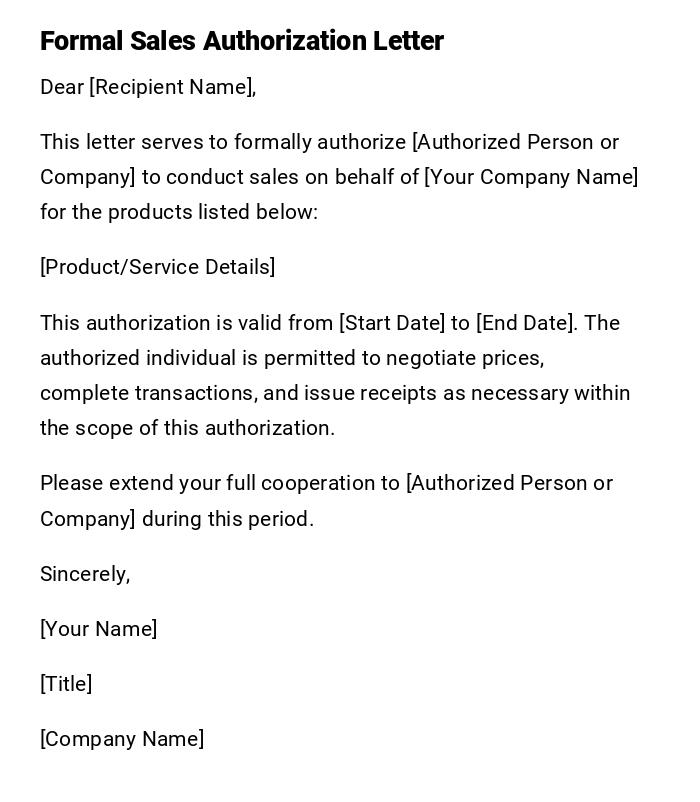 Formal Sales Authorization Letter Formal Sales Authorization Letter