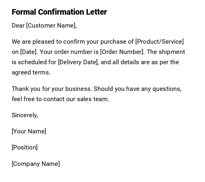 Formal Confirmation Letter