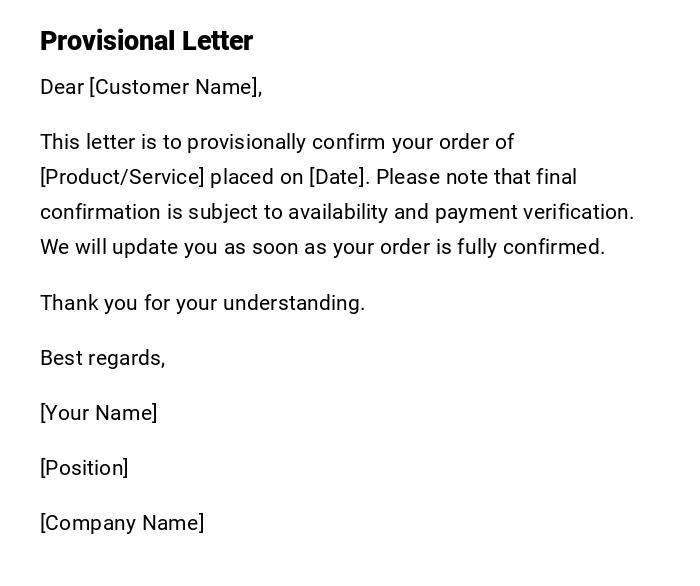 Provisional Letter