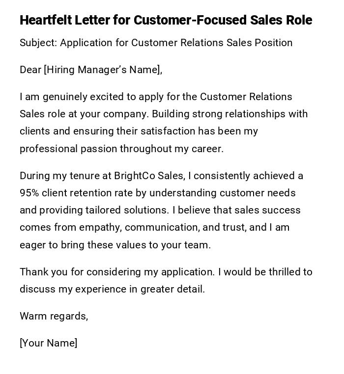 Heartfelt Letter for Customer-Focused Sales Role Heartfelt Letter for Customer-Focused Sales Role