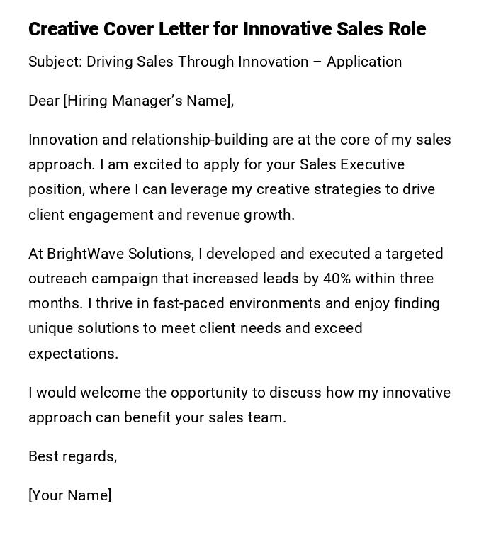 Creative Cover Letter for Innovative Sales Role Creative Cover Letter for Innovative Sales Role