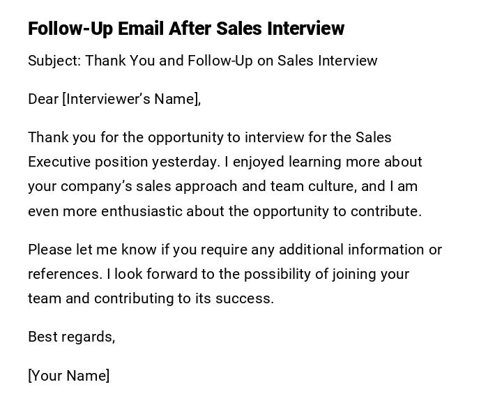 Follow-Up Email After Sales Interview Follow-Up Email After Sales Interview