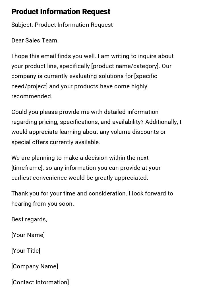 Product Information Request