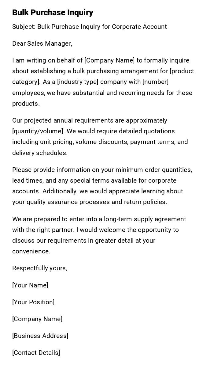 Bulk Purchase Inquiry