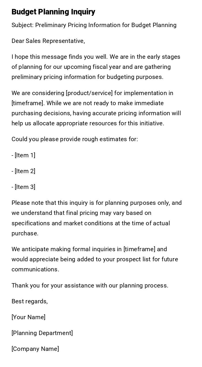 Budget Planning Inquiry