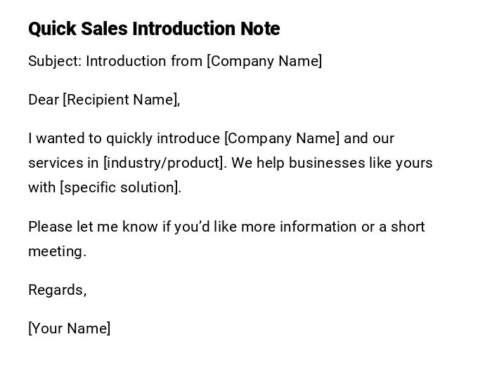 Quick Sales Introduction Note Quick Sales Introduction Note
